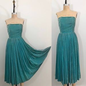 Rare Vintage 1950’s Turquoise Silk Velvet Dress